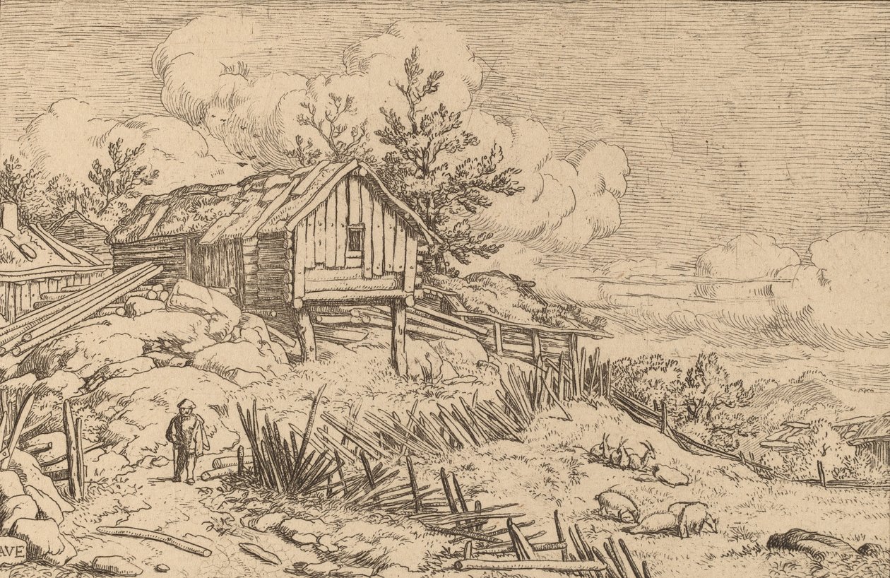 Mężczyzna w pobliżu wejścia do rujnującego żywopłotu, prawdopodobnie ok. 16451656. autorstwa Allart van Everdingen
