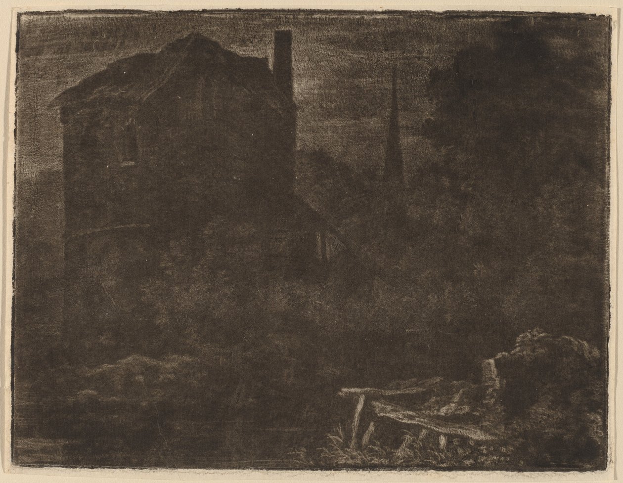 Pejzaż nocny z wieżą domu i kościoła, prawdopodobnie ok. 1660. autorstwa Allart van Everdingen