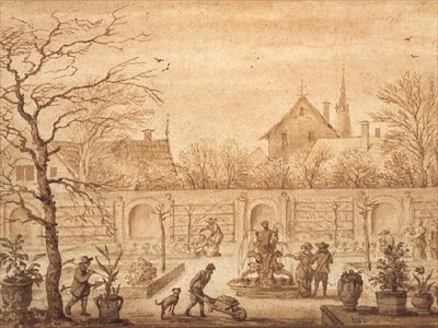 PD.326-1963 Widok ogrodu holenderskiego, ok.1650-60 (tusz i lawowanie) autorstwa Allart van Everdingen