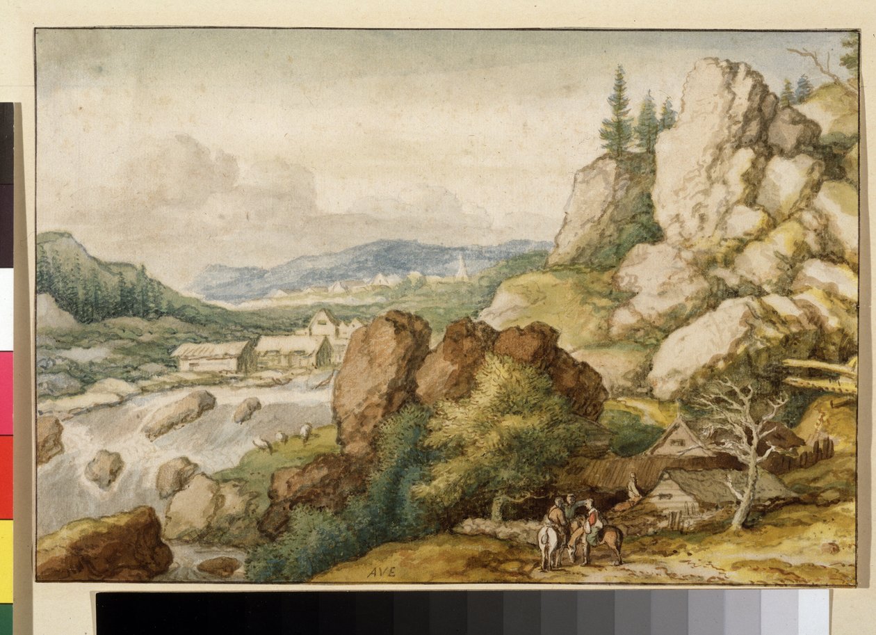 „Pejzaż z trzema jeźdźcami” (Pejzaż z trzema jeźdźcami) Akwarela Allaert Pietersz van Everdingen (1621-1675) Muzeum Puszkina, Moskwa autorstwa Allart van Everdingen