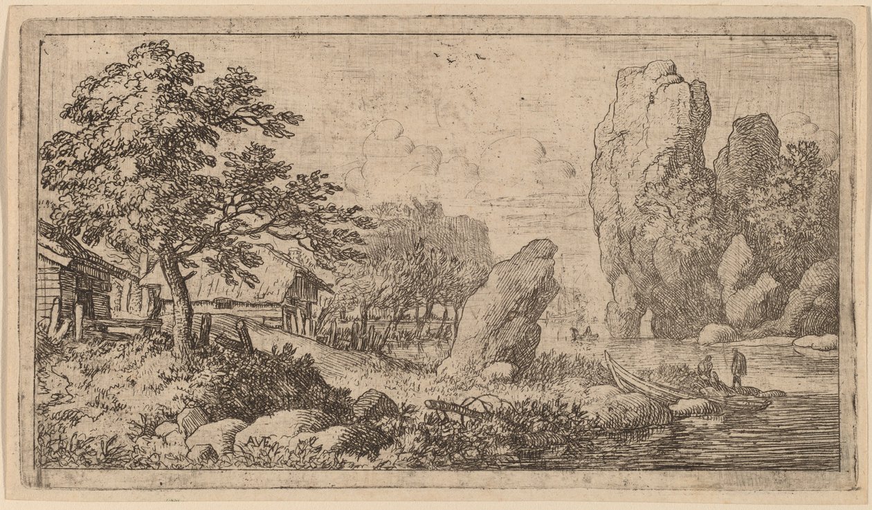 Spiczasty głaz na brzegu rzeki, prawdopodobnie ok. 16451656. autorstwa Allart van Everdingen
