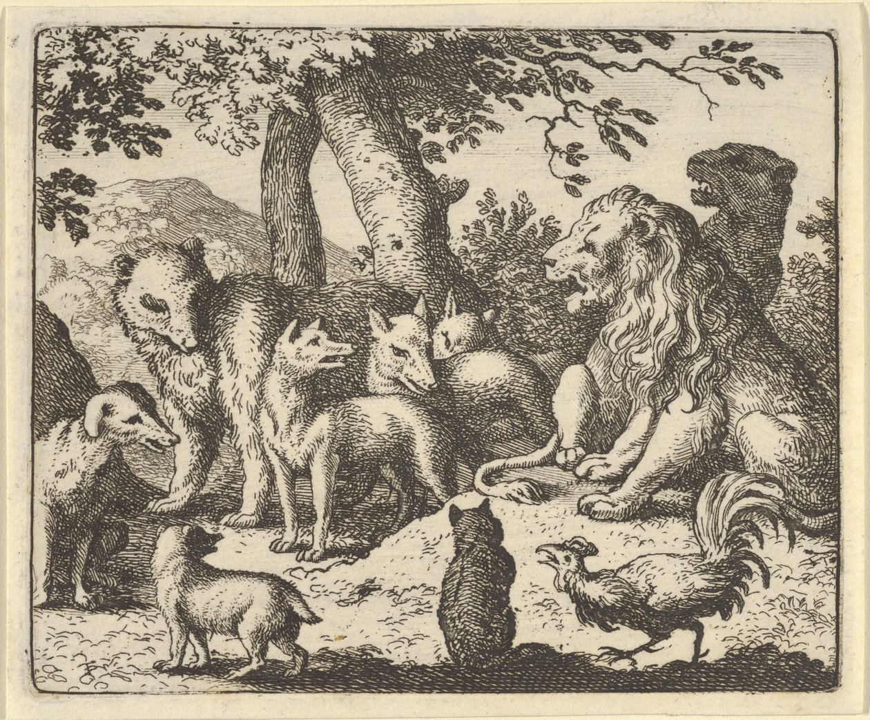 Renard oczyszcza się ze swoich zbrodni przed lwem, 1650-75. autorstwa Allart van Everdingen