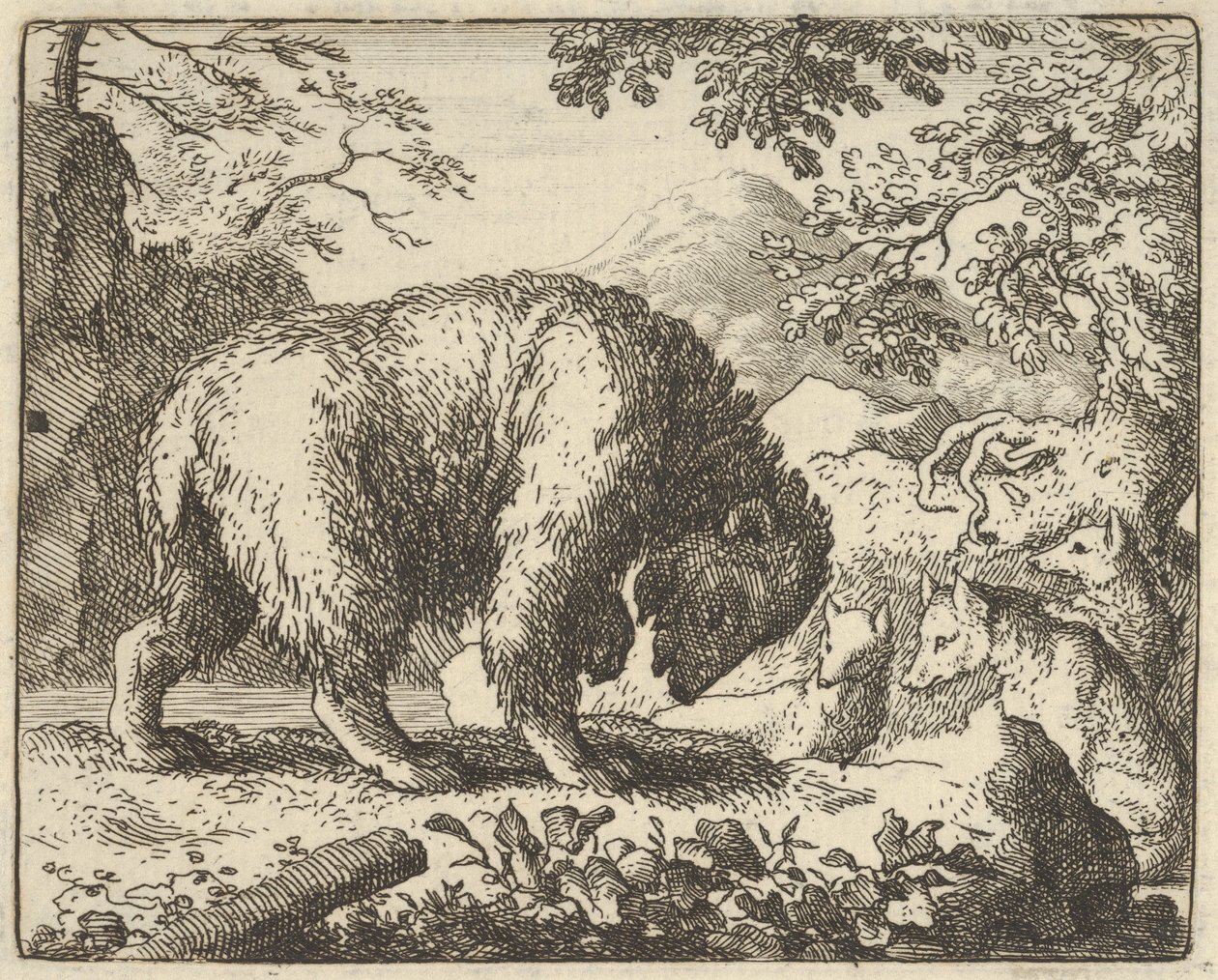 Renard obiecuje niedźwiedziowi, że zabierze go do miejsca, w którym znajdzie miód, 1650-75. autorstwa Allart van Everdingen