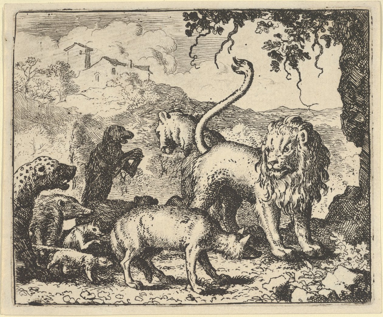 Renard zostaje oskarżony przez wilka i kilka zwierząt, 1650-75. autorstwa Allart van Everdingen