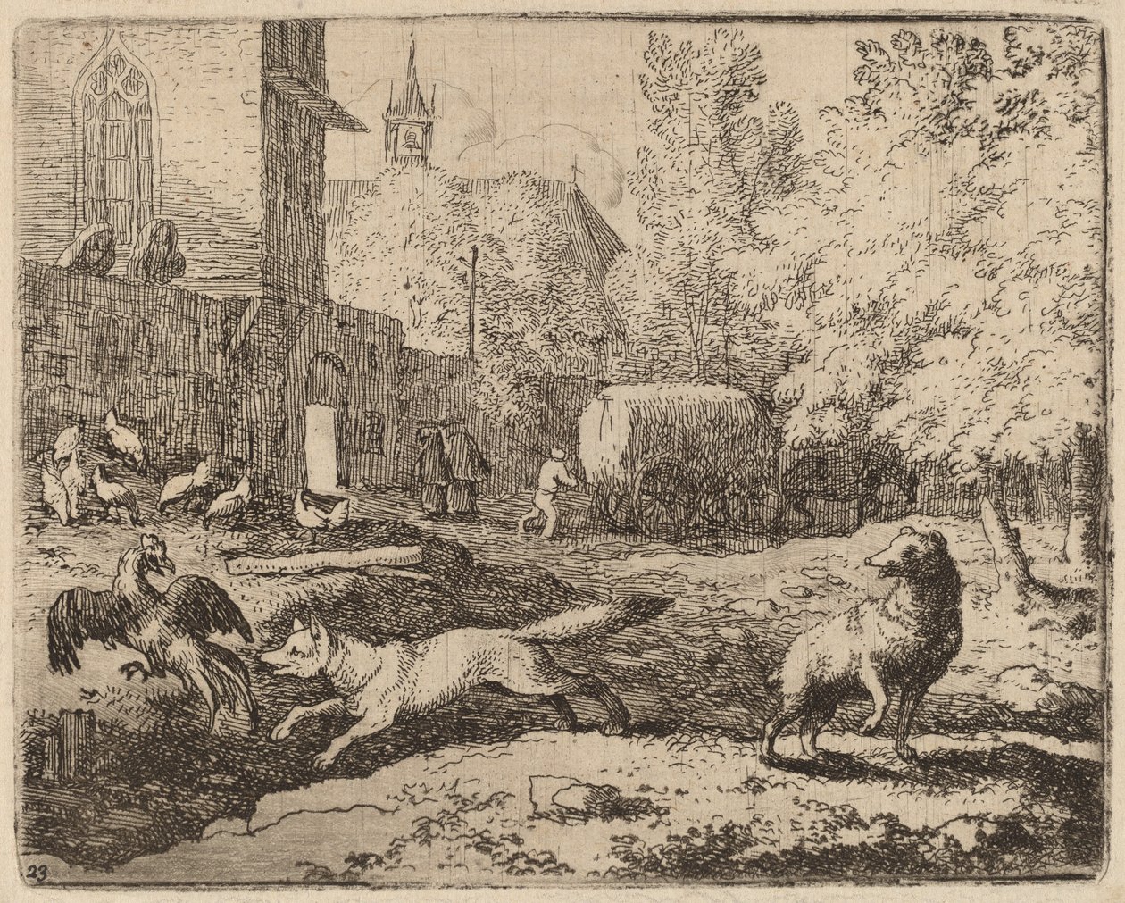 Reynard usiłuje ukraść koguta, prawdopodobnie ok. 16451656. autorstwa Allart van Everdingen