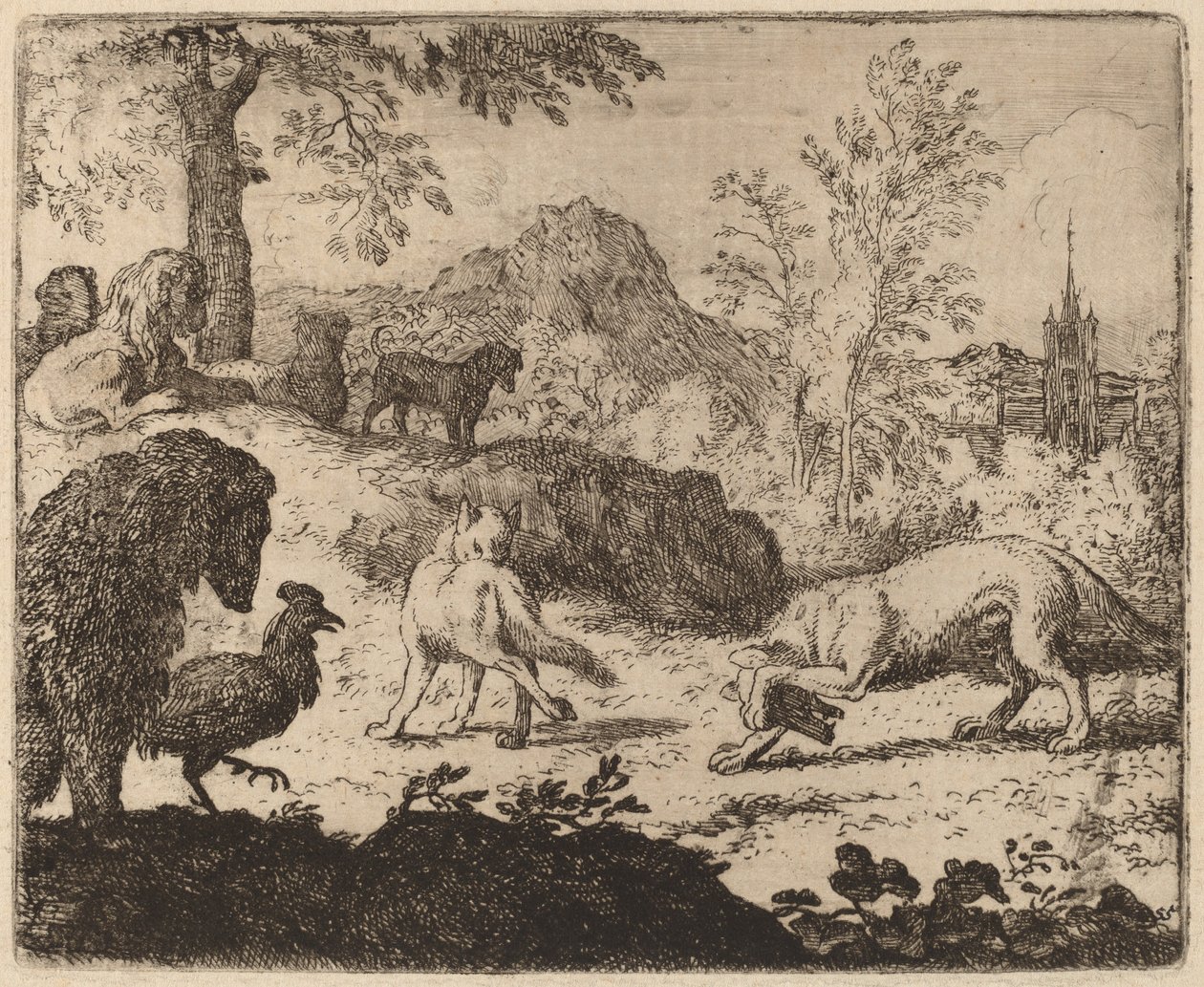 Reynard oślepia wilka na jedno oko, prawdopodobnie ok. 16451656. autorstwa Allart van Everdingen