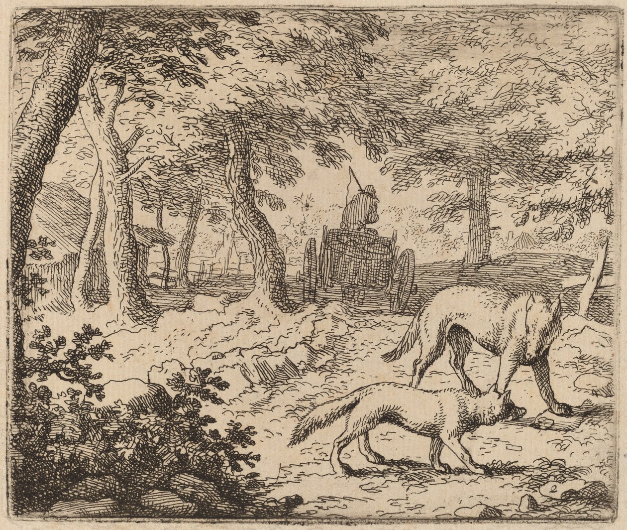 Reynard i Wilk przed Rybakiem, prawdopodobnie ok. 16451656. autorstwa Allart van Everdingen