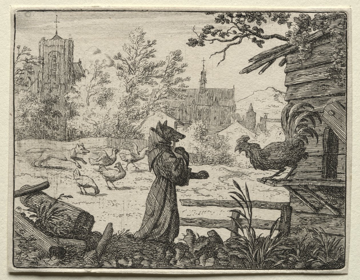 Reynard the Fox: Reynard przebrany za mnicha autorstwa Allart van Everdingen