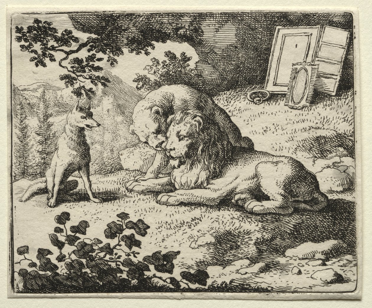 Reynard the Fox: Reynard obiecuje prezenty lwu autorstwa Allart van Everdingen