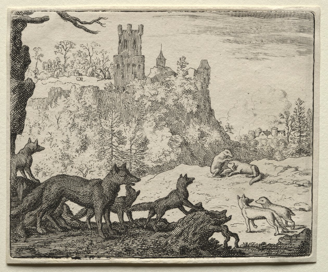 Reynard the Fox: Reynard i borsuk idą na dwór. autorstwa Allart van Everdingen