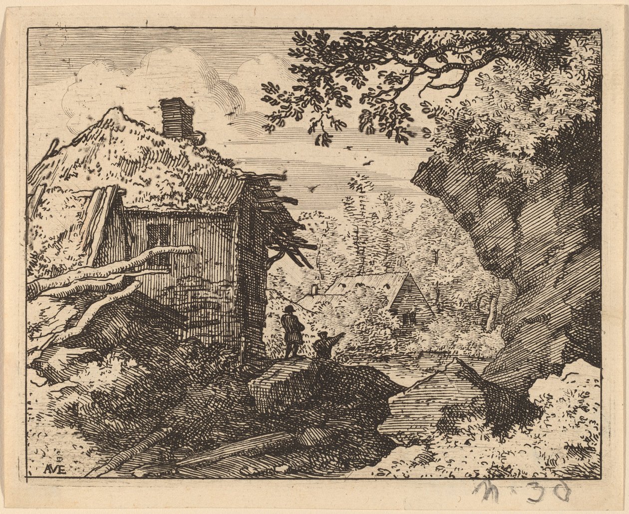 Słomiana chata widziana z tyłu, prawdopodobnie ok. 16451656. autorstwa Allart van Everdingen