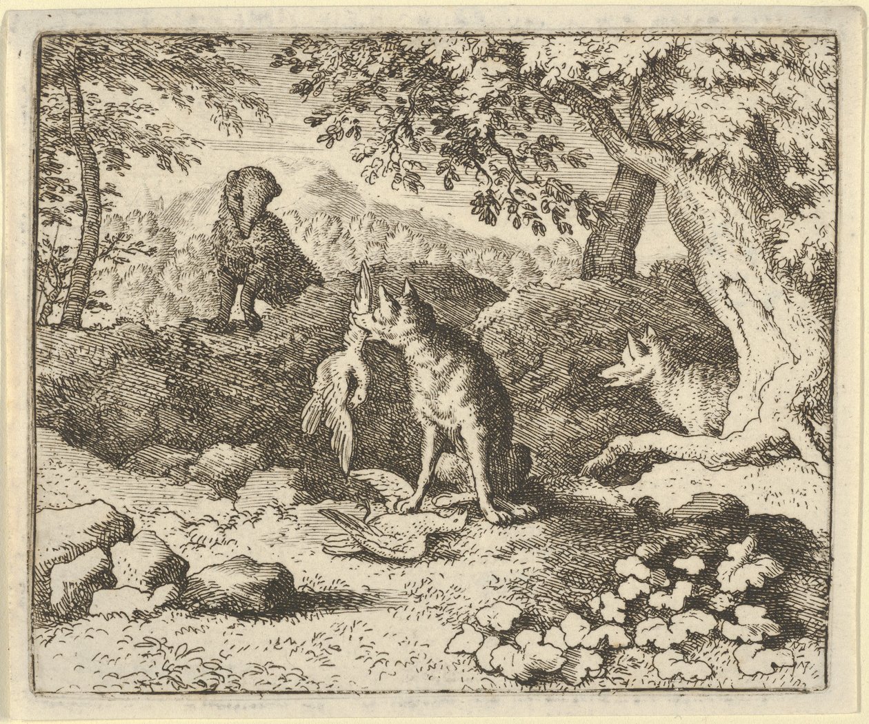 Borsuk spieszy się ostrzec Renarda przed lwem, 1650-75. autorstwa Allart van Everdingen