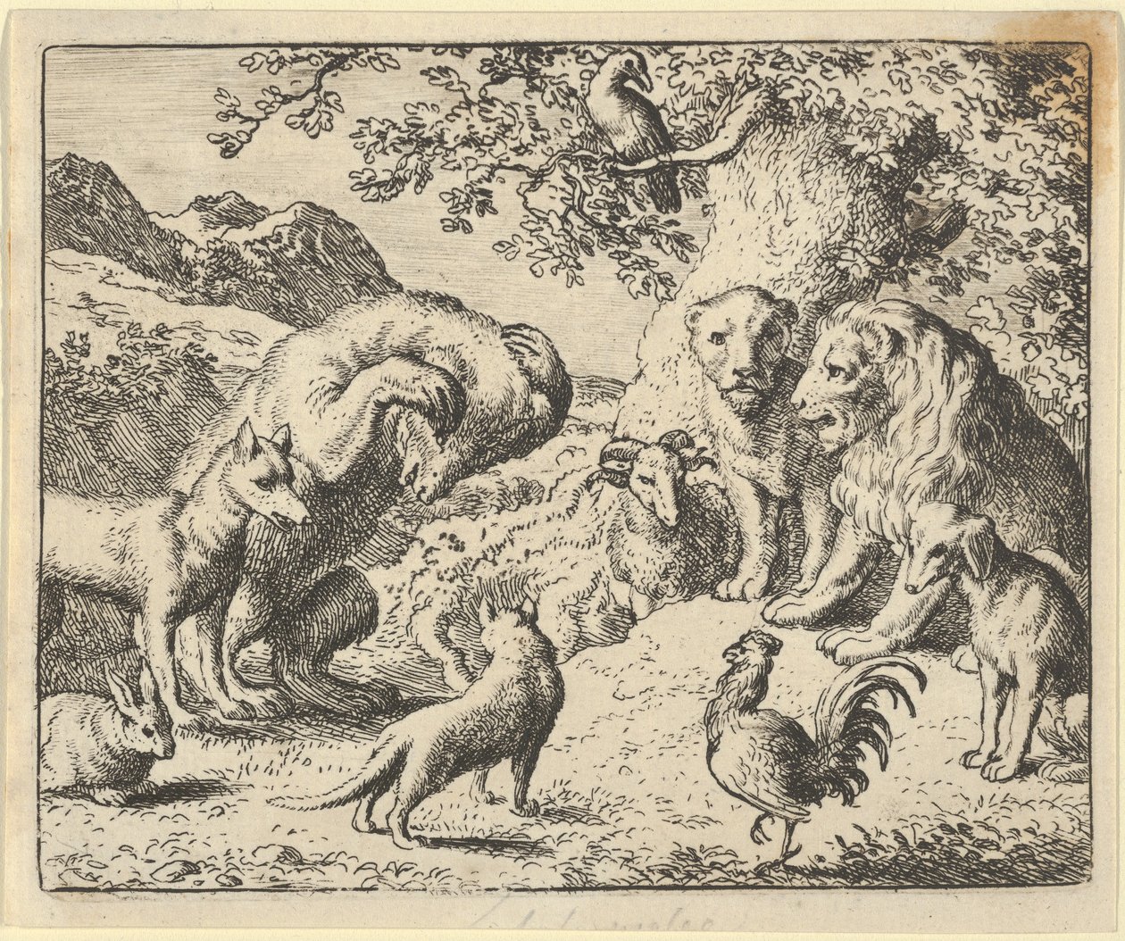 Niedźwiedź szuka sprawiedliwości od lwa przeciwko Renardowi, 1650-75. autorstwa Allart van Everdingen