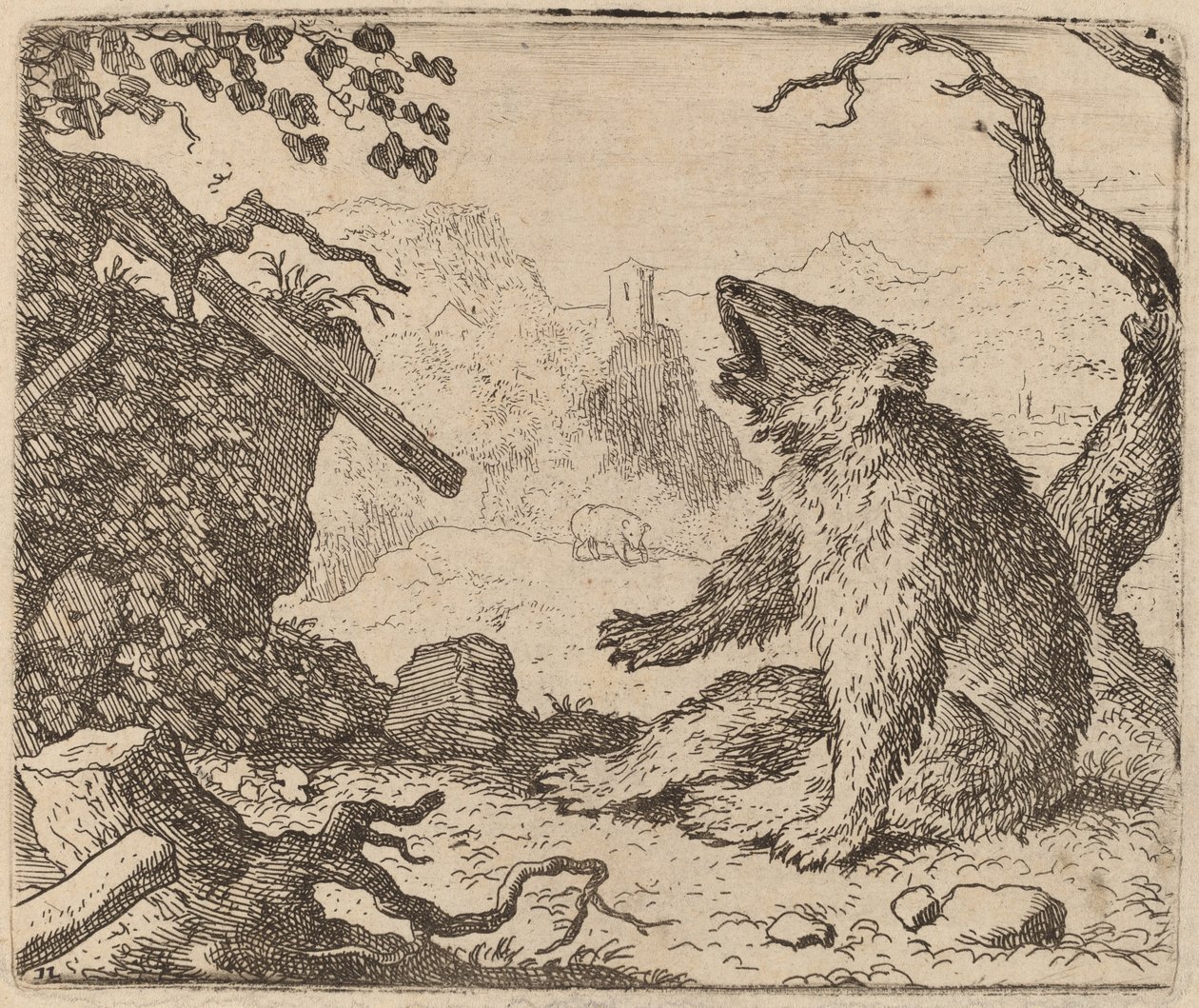 Niedźwiedź wysłany jako posłaniec, prawdopodobnie ok. 16451656. autorstwa Allart van Everdingen