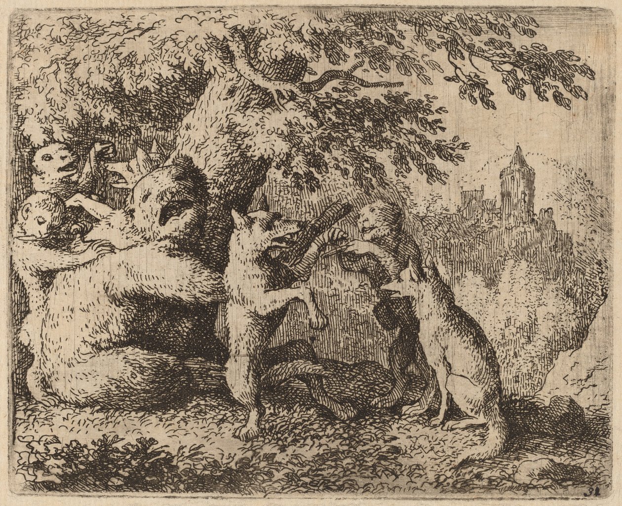 Niedźwiedź i Wilk są prześladowani, prawdopodobnie ok. 16451656. autorstwa Allart van Everdingen
