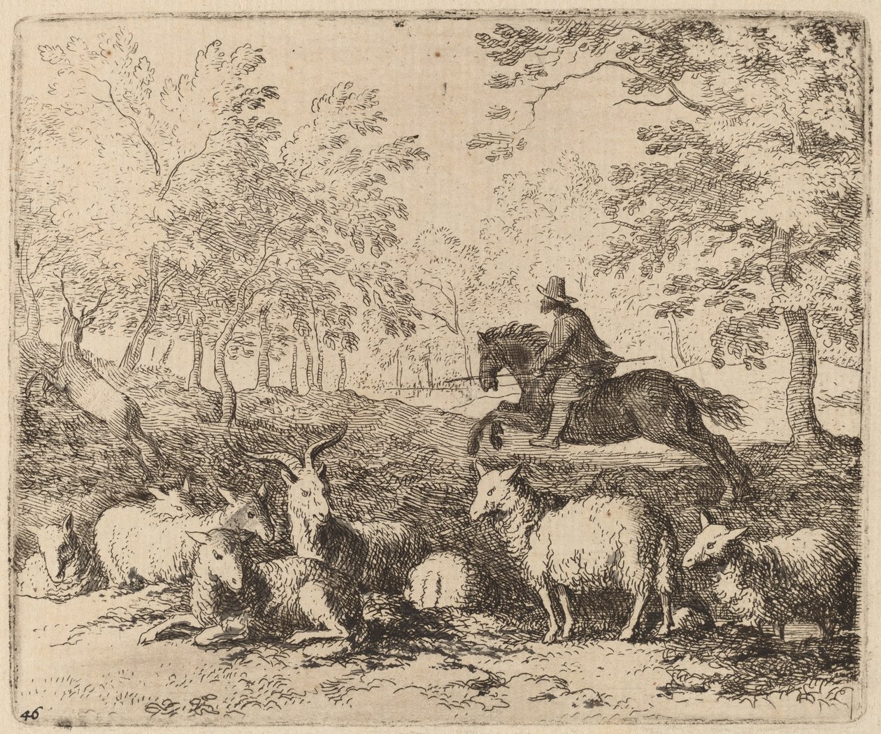 Koń zmuszony do pościgu za jeleniem, prawdopodobnie ok. 16451656. autorstwa Allart van Everdingen