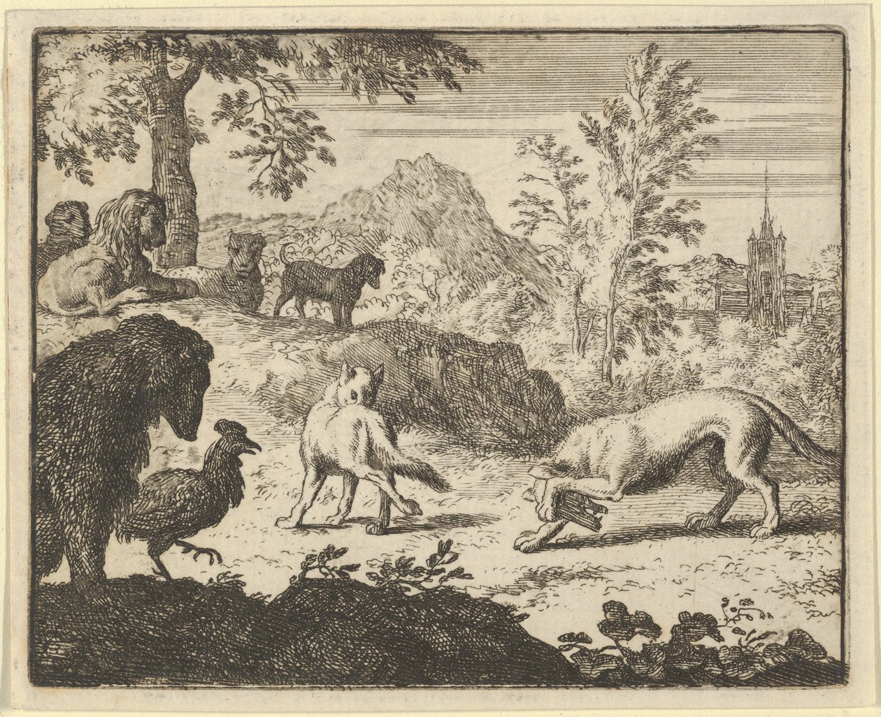 Lew pozwala na walkę między wilkiem a Renardem, 1650-75. autorstwa Allart van Everdingen
