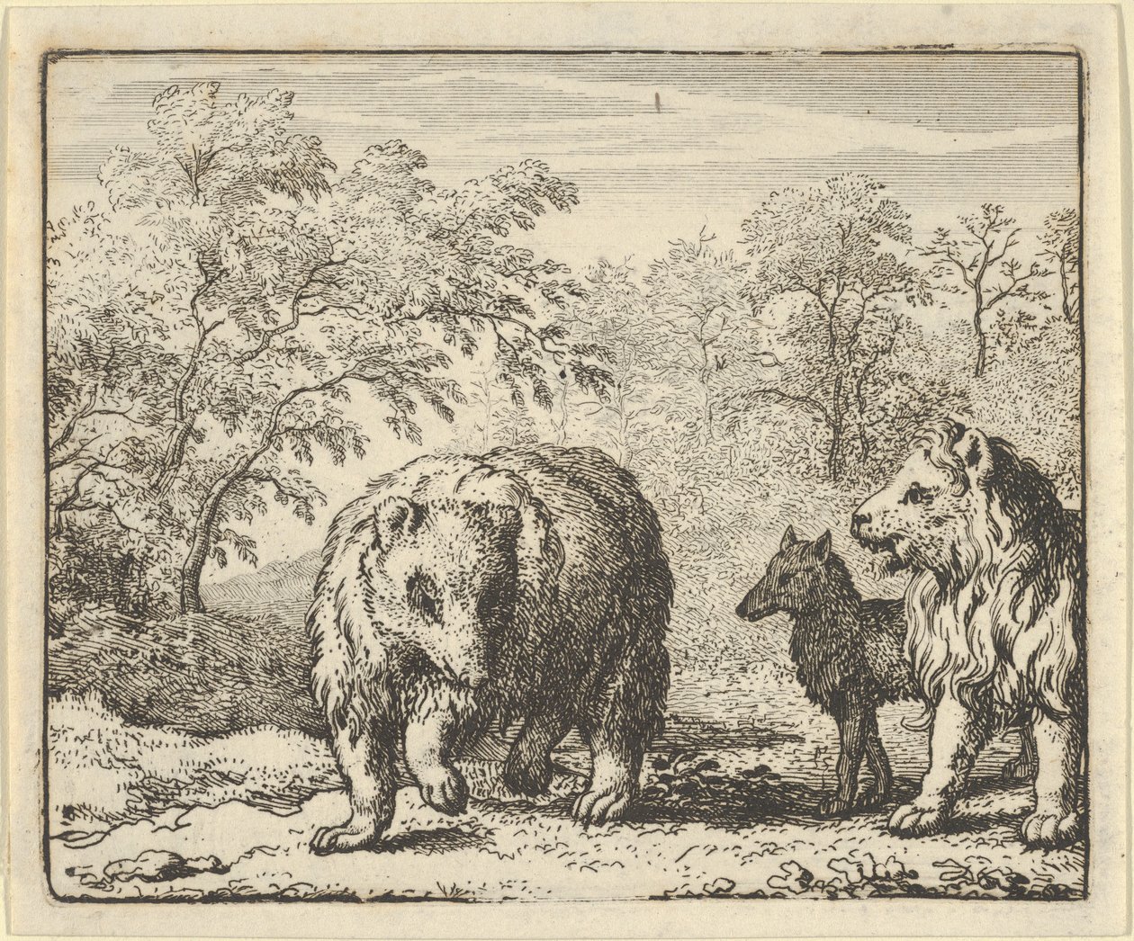 Lew uwalnia niedźwiedzia i wilka, 1650-75. autorstwa Allart van Everdingen