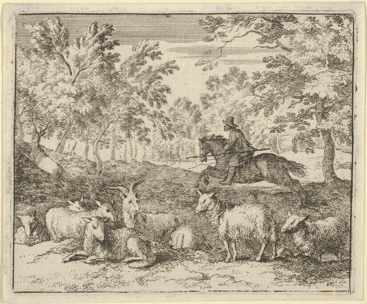 Pasterz na koniu goni jelenia, 1650-75. autorstwa Allart van Everdingen