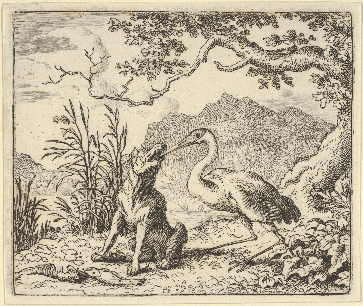 Bocian usuwa kość z Wilczego Gardła z Renarda Hendricka van Alcmara The F..., 1650-75. autorstwa Allart van Everdingen
