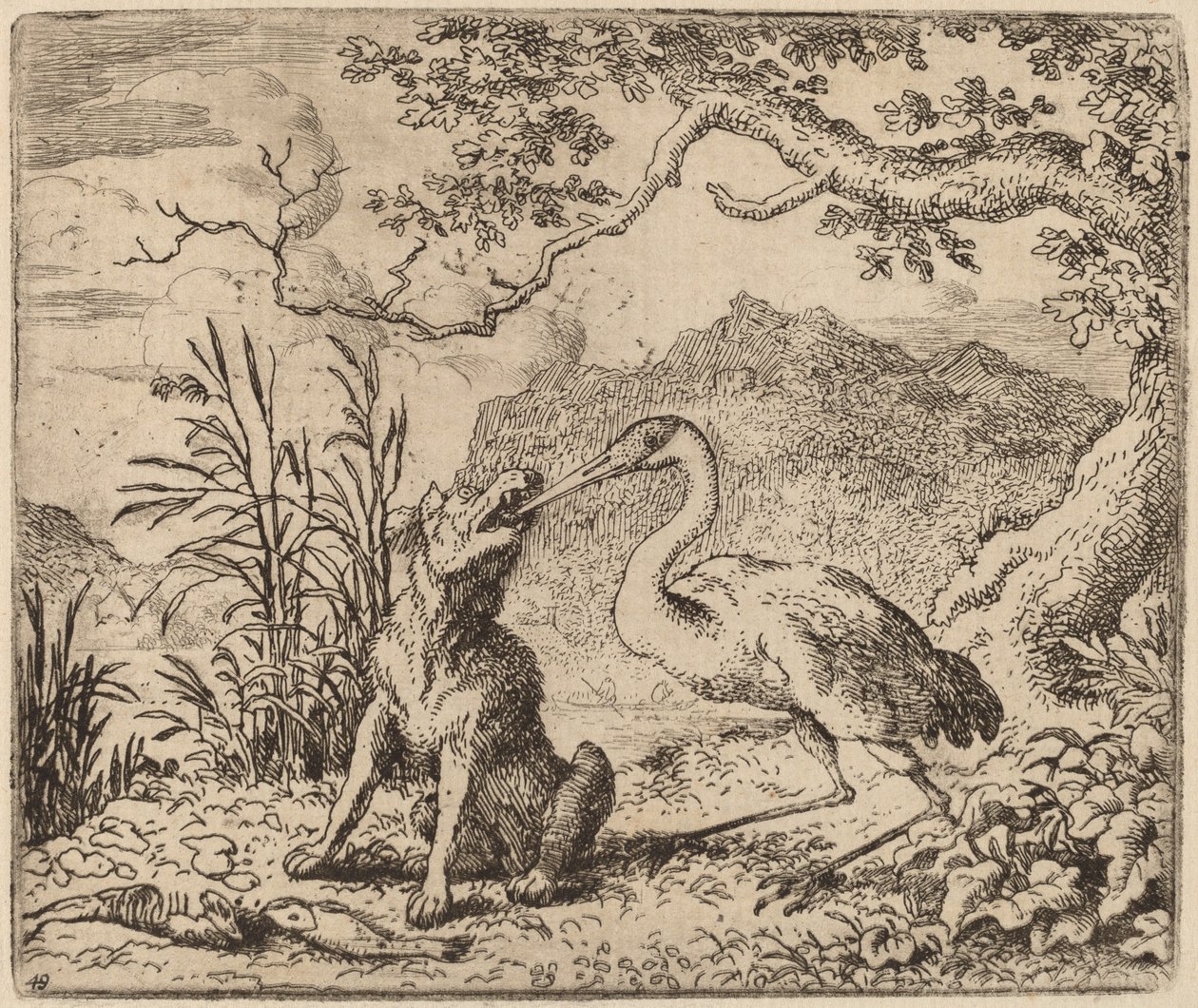 Wilk i Żuraw, prawdopodobnie ok. 16451656. autorstwa Allart van Everdingen