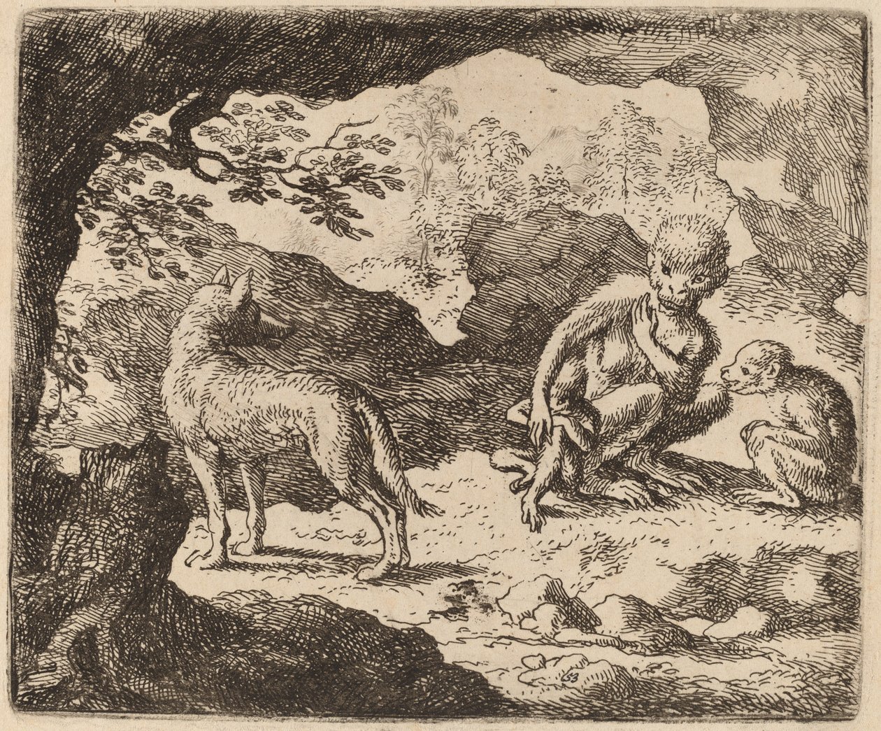 Wilk i małpy, prawdopodobnie ok. 16451656. autorstwa Allart van Everdingen