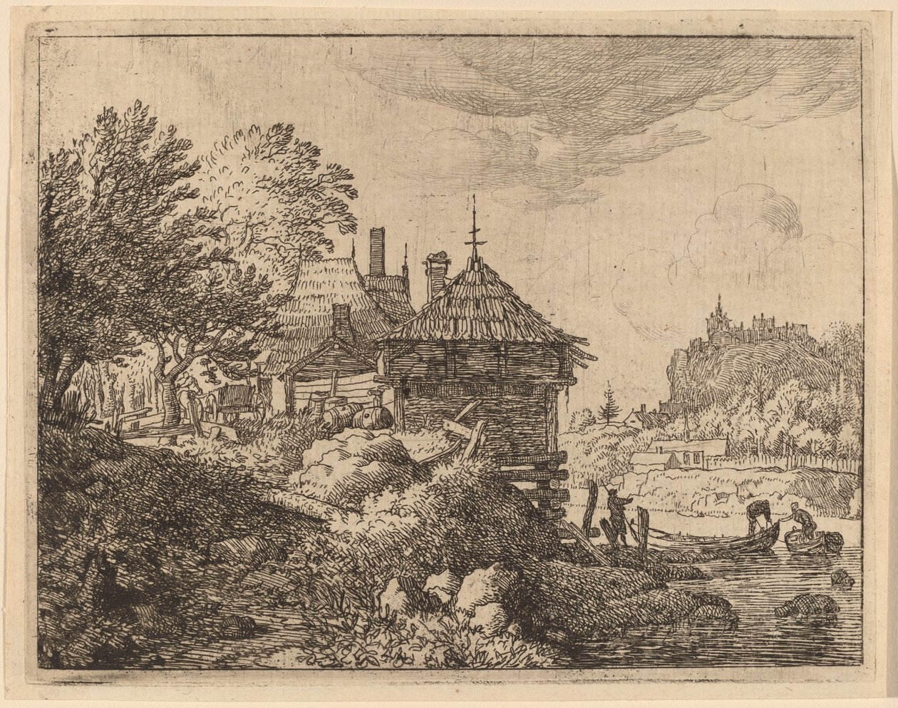 Dwie łodzie zbliżające się do chaty, prawdopodobnie ok. godz. 16451656. autorstwa Allart van Everdingen