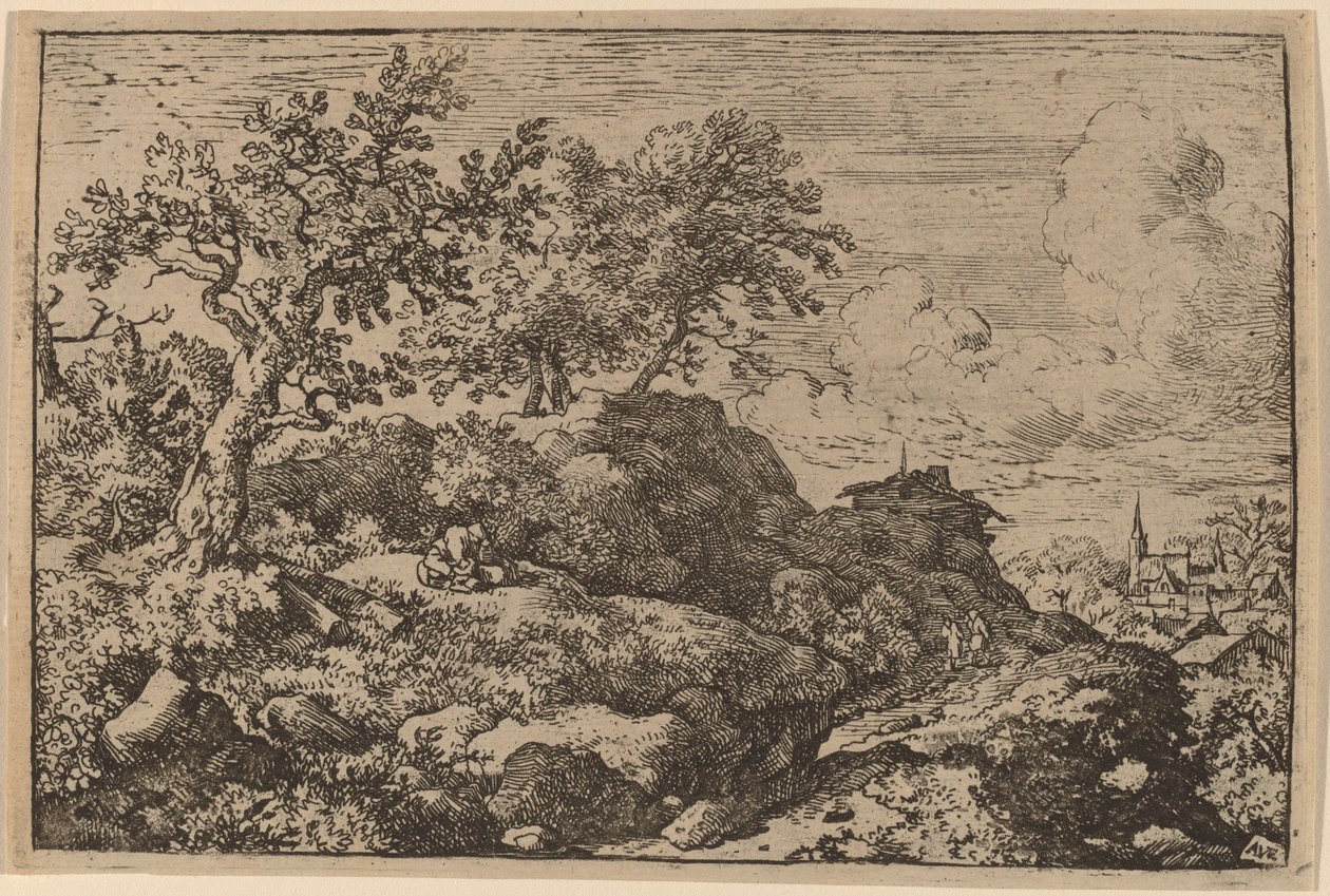 Dwóch chłopów siedzących na wzgórzu, prawdopodobnie ok. 16451656. autorstwa Allart van Everdingen