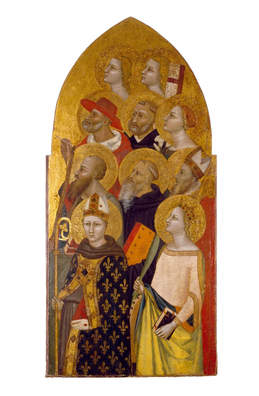 Święci i Aniołowie, ok. 1360-70 (tempera i złoty płatek na desce) autorstwa Allegretto Nuzi