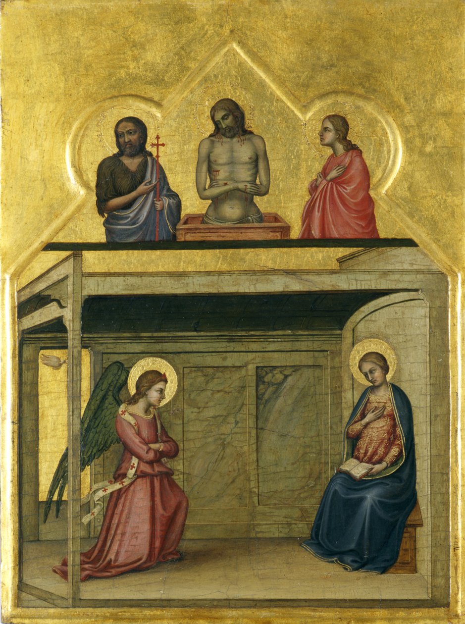 Zwiastowanie i cierpienie Chrystusa, ok. 1351-75 (tempera na drewnie) autorstwa Allegretto Nuzi