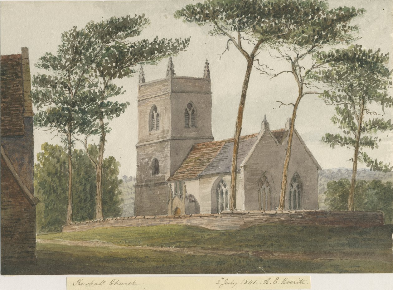 Kościół Rushalla: malarstwo akwarelowe, 2 VII 1841 (obraz) autorstwa Allen Edward Everitt