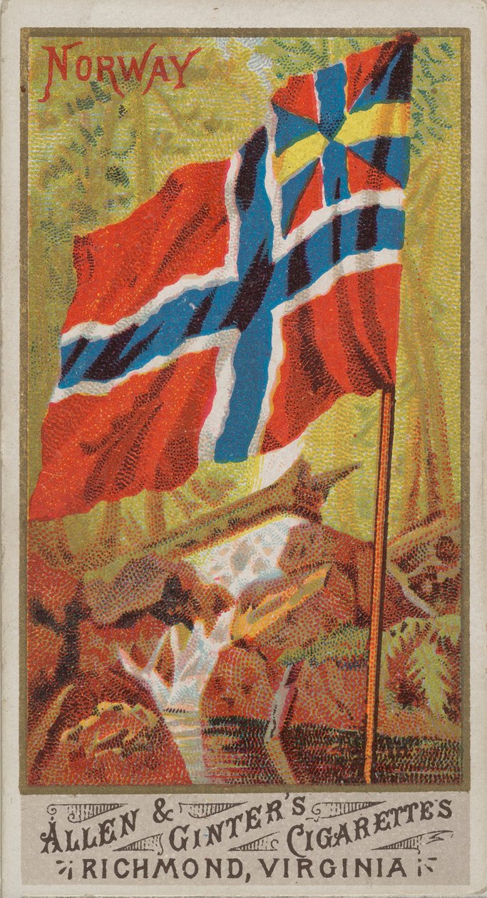 Norwegia, z Flags of All Nations, Series 1 N9 for Allen & Ginter Cigarettes Brands, 1887. autorstwa Allen and Ginter