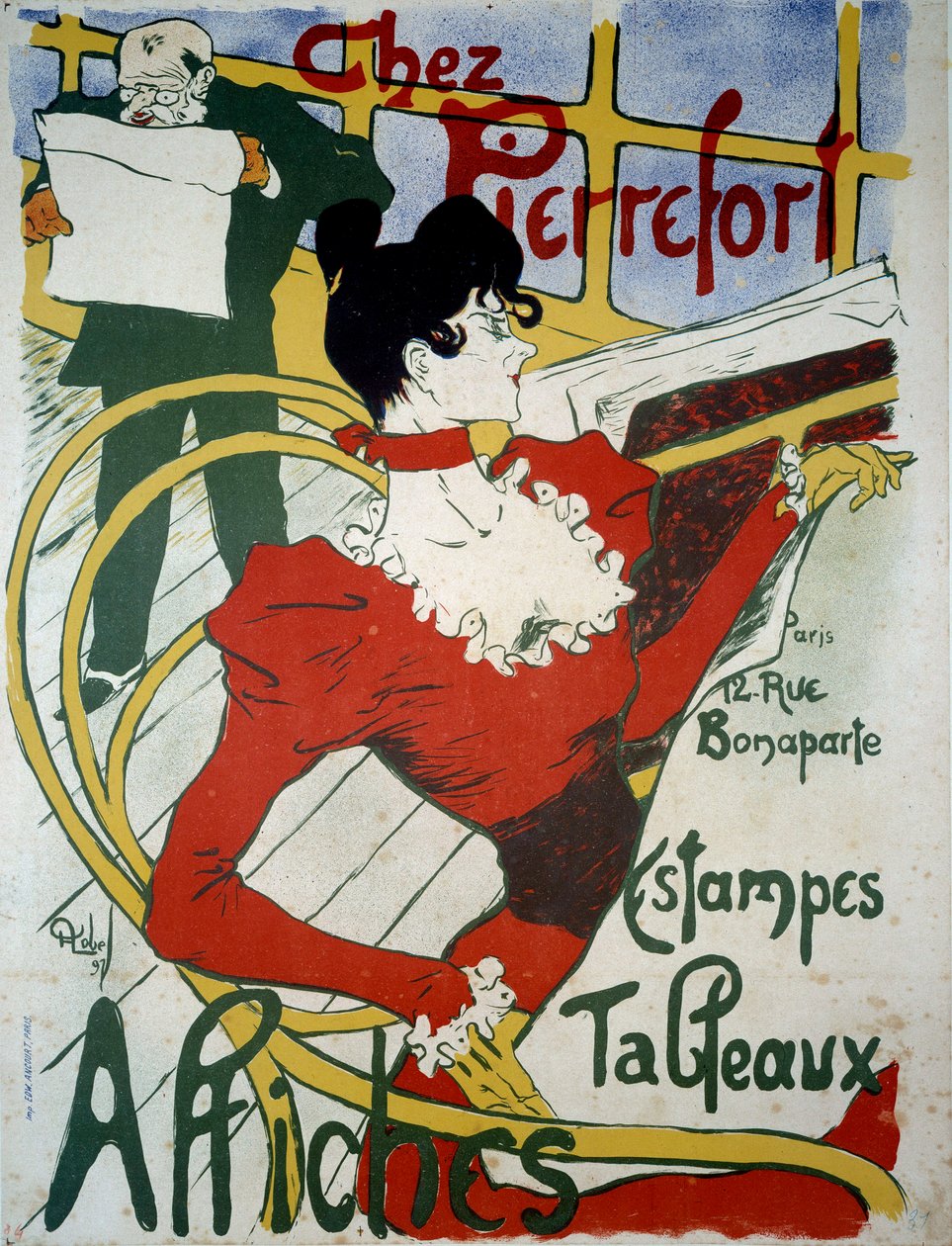 Chez Pierrefort Plakat reklamowy dla handlarza drukami, plakatami i obrazami (plakat) autorstwa Almery Lobel Riche