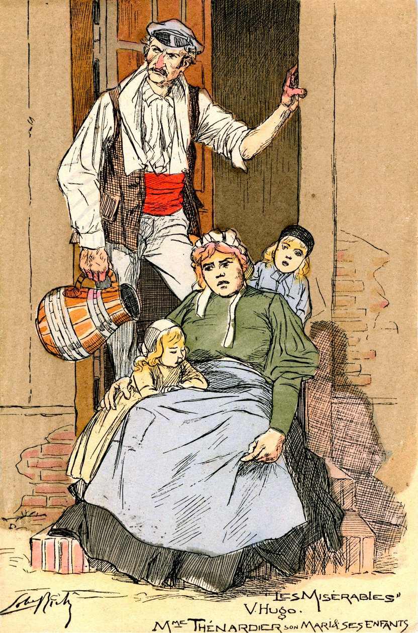 Ilustracja do Les Miserables: Rodzina Thenardierów (grawerunek) autorstwa Almery Lobel Riche