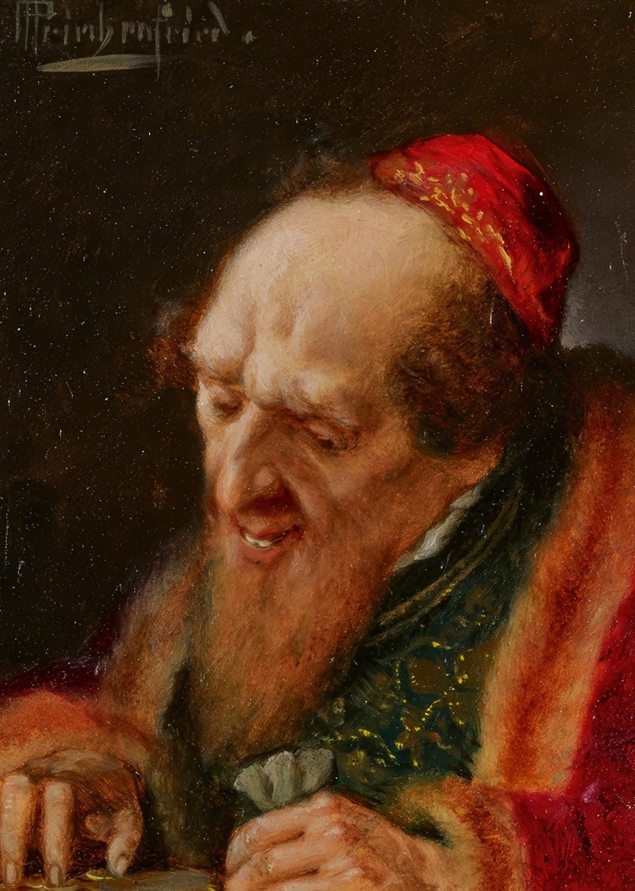 Sprzedawca liczący pieniądze autorstwa Alois Heinrich Priechenfried