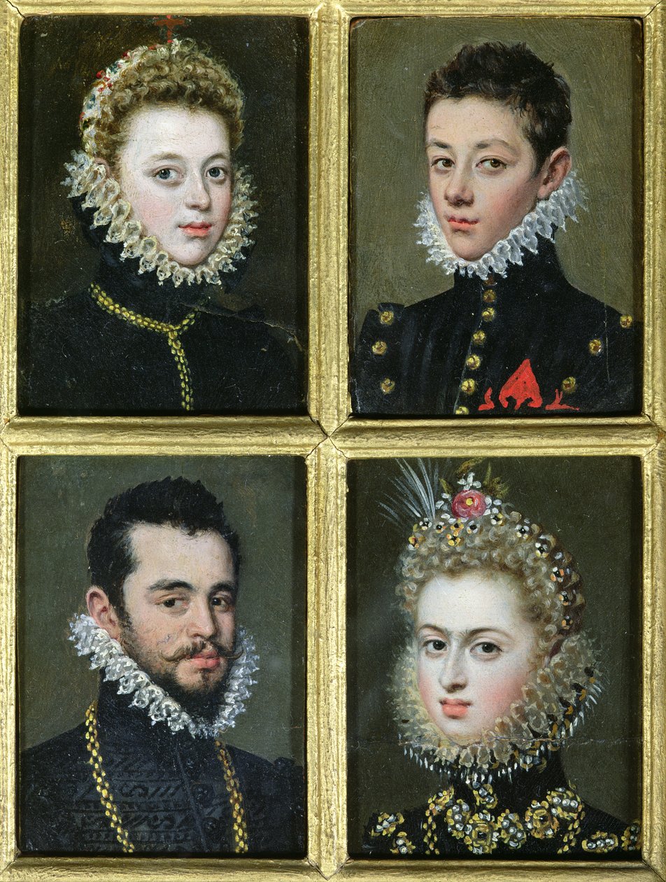 Portret dwóch mężczyzn i dwóch kobiet (olej na karcie) autorstwa Alonso Sánchez Coello