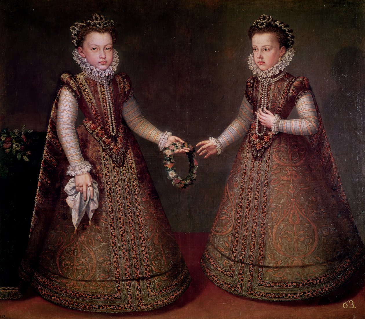 Infantki Isabella Clara Eugenia (1566-1633), gubernator Holandii i Catalina Micaela (1567-97), księżna Sabaudii, 1575 autorstwa Alonso Sánchez Coello