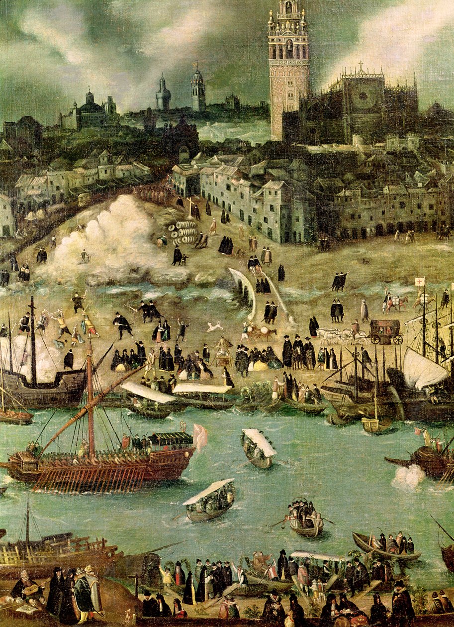 Port w Sewilli, ok. 1590 (szczegółowo) autorstwa Alonso Sánchez Coello