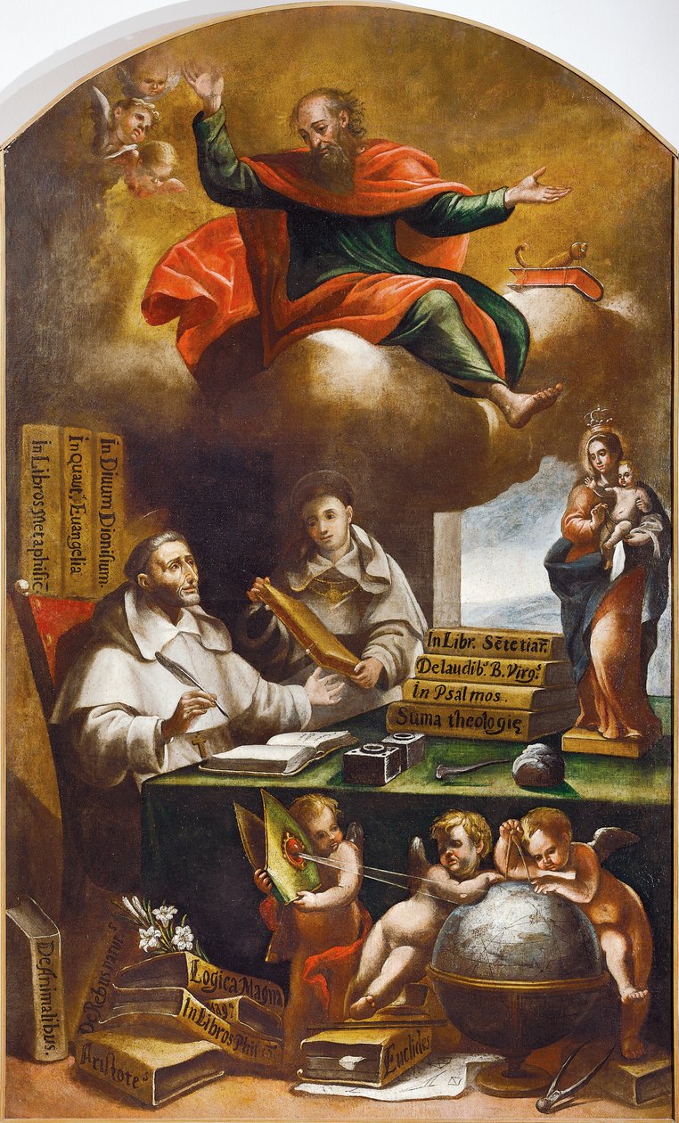 Św. Paweł ukazuje się św. Albertowi Wielkiemu i św. Tomaszowi z Akwinu przez Alonso Antonio Villamor (1661-1729). Klasztor San Esteban, Salamanka. autorstwa Alonso Antonio Villamor