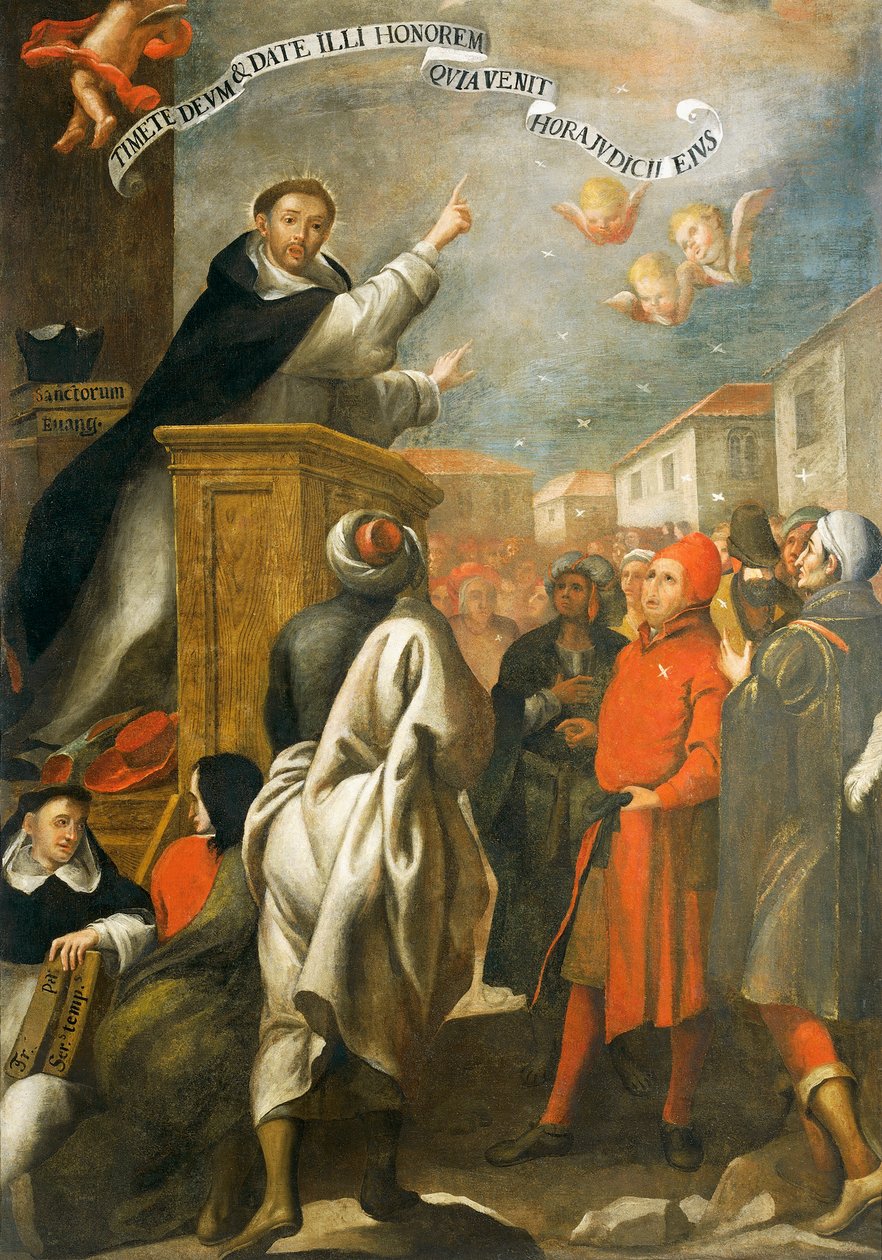 Św. Wincenty Ferrer przemawia do młodzieży z Salamanki, Alonso Antonio Villamor (1661-1729). autorstwa Alonso Antonio Villamor