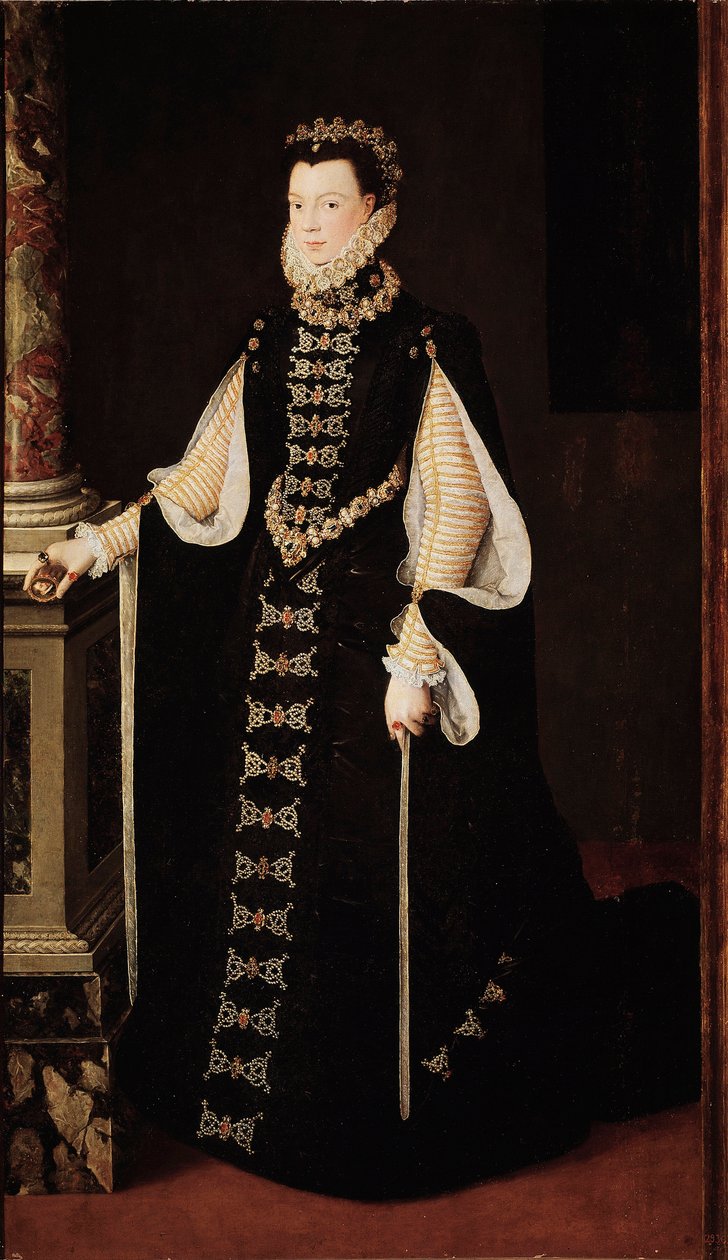 Portret Elżbiety Francuskiej (1545-1568) lub Isabelle de Valois, królowej Hiszpanii Obraz Alonso Sanchez Coello (1531-1588). Około 1568. Madryt. Muzeum Prado autorstwa Alonso Sánchez Coello