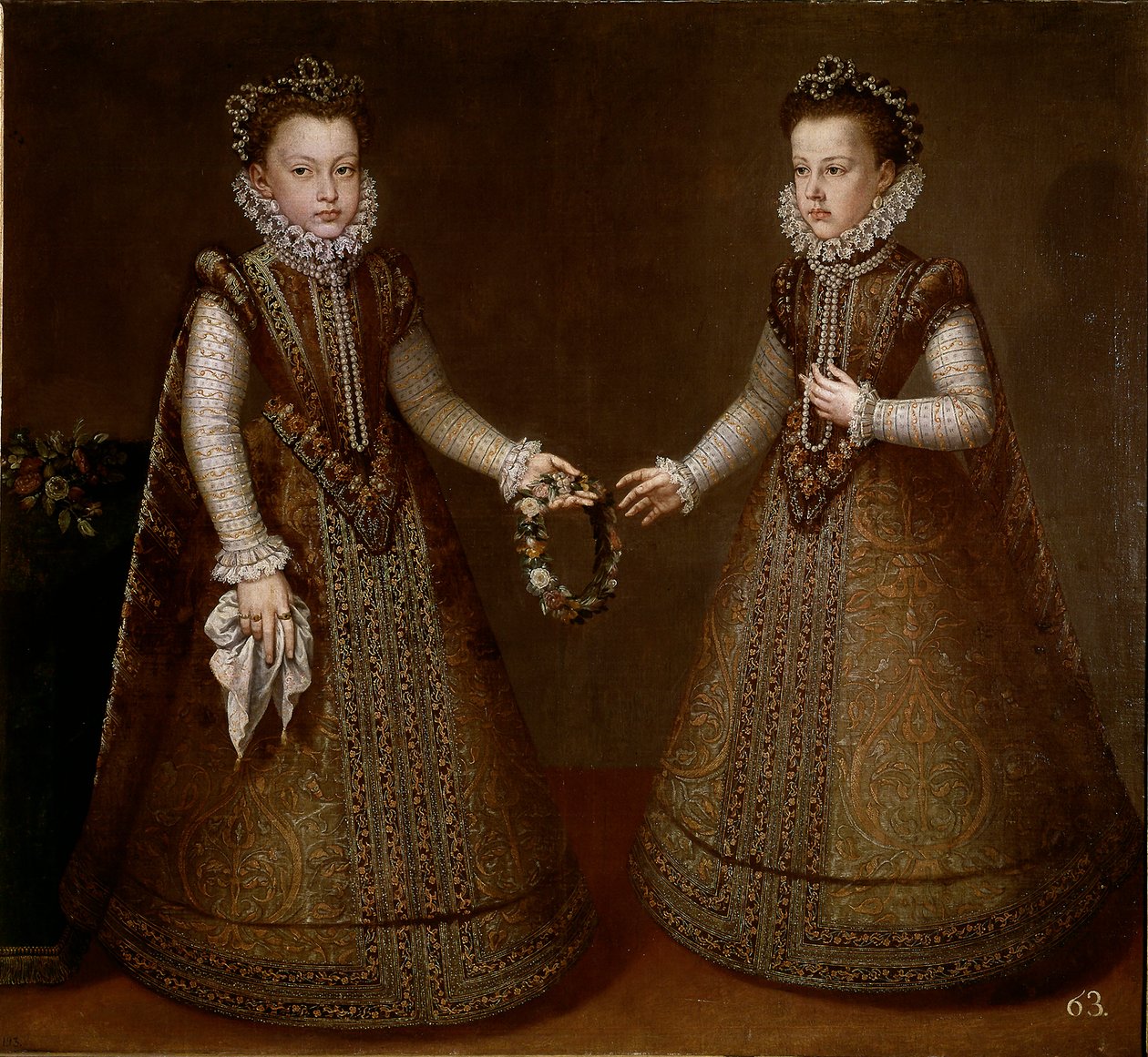 Portret Izabeli i Katarzyny, córek króla Filipa II (1527-1598) z Hiszpanii Obraz Alonso Sanchez-Coello (Sanchez Coello) (około 1531-1588) 1570 okolice Madrytu, Muzeum Prado autorstwa Alonso Sánchez Coello
