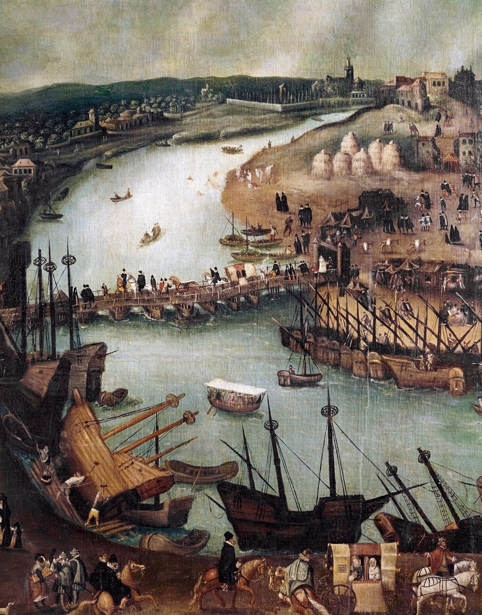 Miasto Sewilla.Detal port i działalność komercyjna (malarstwo, koniec XVI wieku) autorstwa Alonso Sánchez Coello