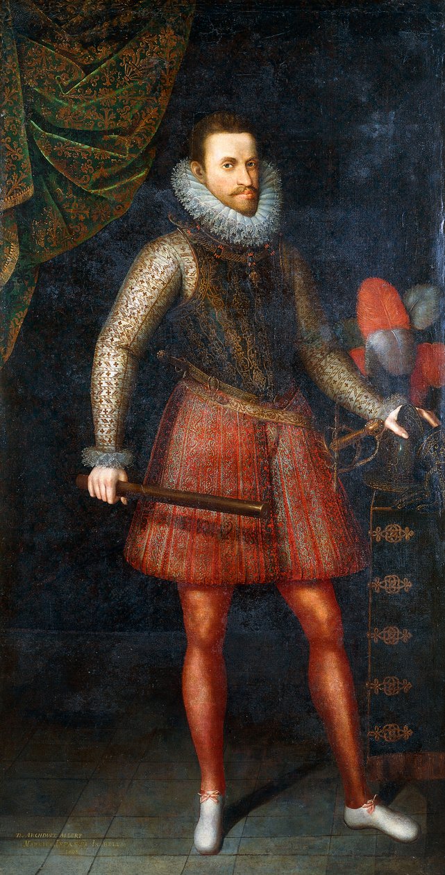 Portret arcyksięcia Alberta stojącego w pełnej długości z batutą, 1593 autorstwa Alonso Sánchez Coello