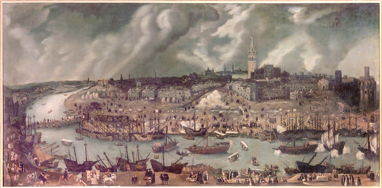 Widok miasta Sewilla (Hiszpania) Obraz przypisywany Alonso Sanchez-Coello (Sanchez Coello) (ok. 1531-1588) Koniec XVI wieku autorstwa Alonso Sánchez Coello