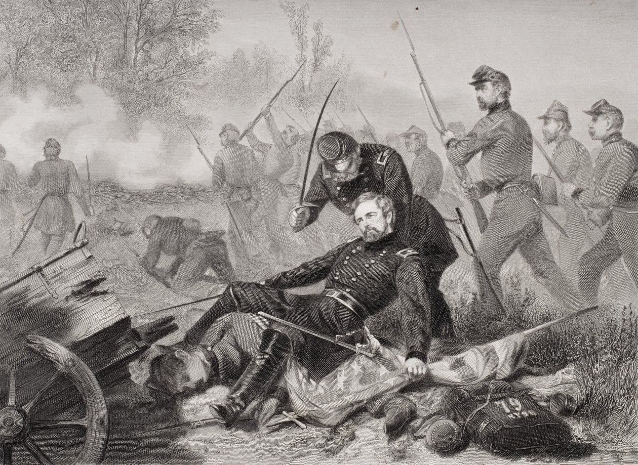 Śmierć generała Isaaca Stevensa (1818-62) podczas ataku na Chantilly, Viriginia 1862 autorstwa Alonzo Chappel