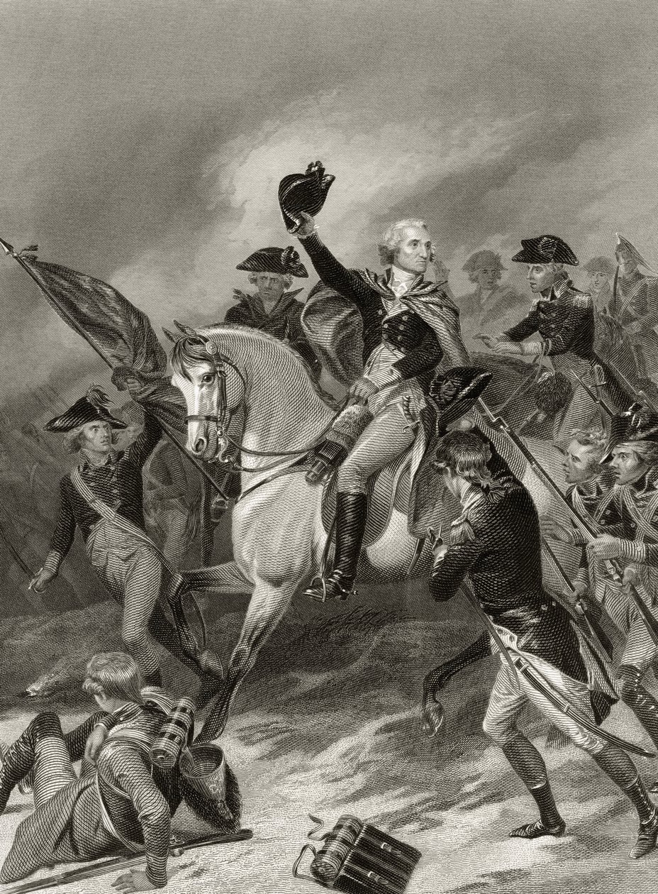 George Washington w bitwie pod Princeton, 3 stycznia 1777, z „Life and Times of Washington”, tom I, opublikowany 1857 autorstwa Alonzo Chappel