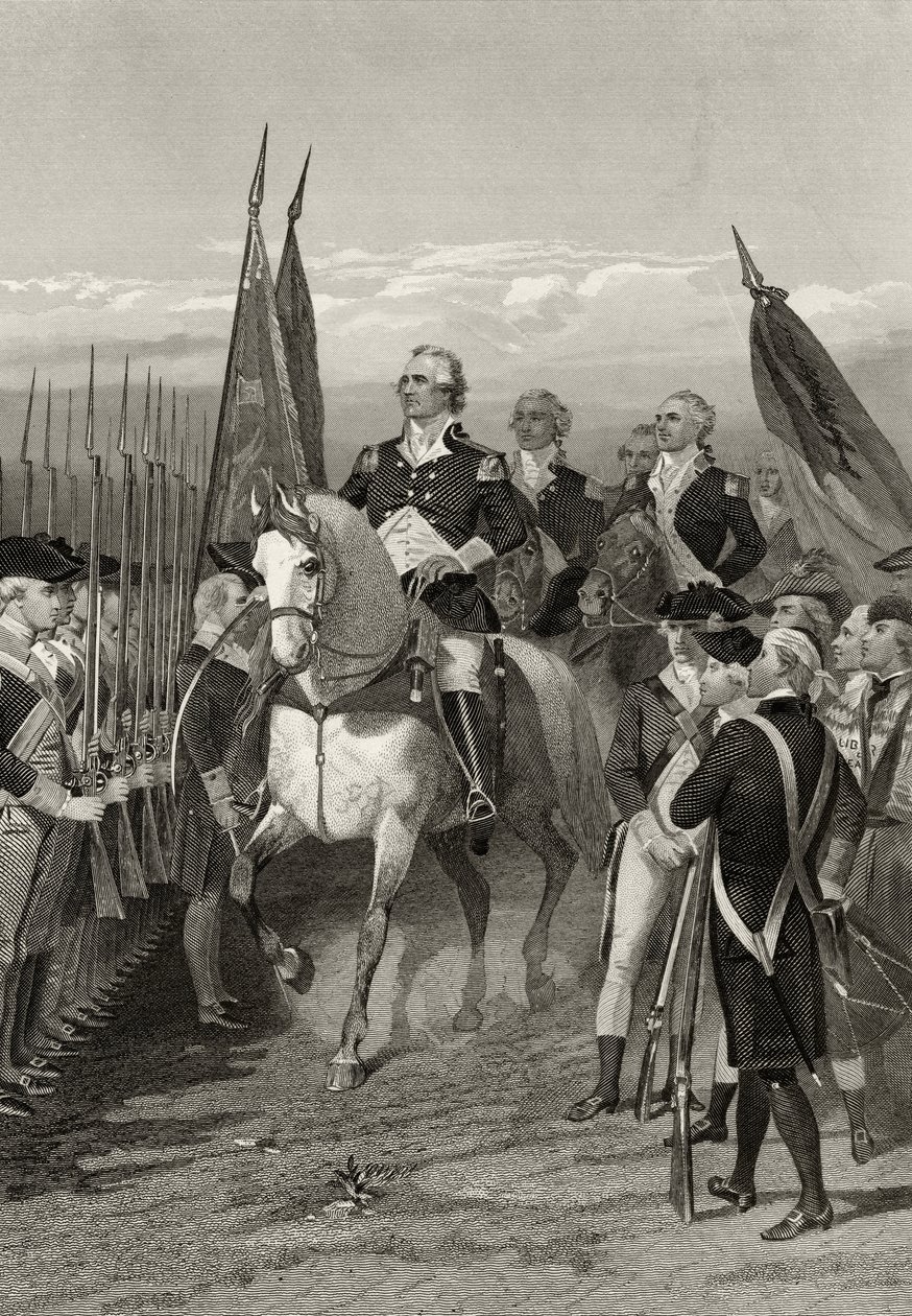 George Washington przejmujący dowództwo nad armią, 1775, z „Life and Times of Washington”, tom I, opublikowany 1857 autorstwa Alonzo Chappel