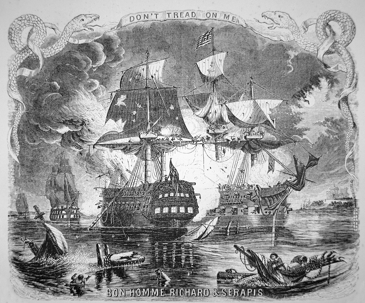 John Paul Jones, dowodzący Bonhomme Richard, pokonuje HMS Serapis 23 września 1779 r. (lito) autorstwa Alonzo (after) Chappel