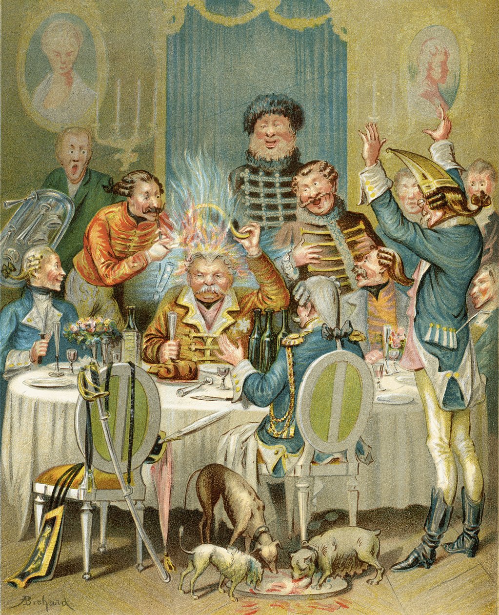 Anegdota głowy rosyjskiego generała z „Przygód barona Munchausena” Rudolfa Ericha Raspe (1736-94) wydana ok. 1886 r. autorstwa Alphonse Adolphe Bichard